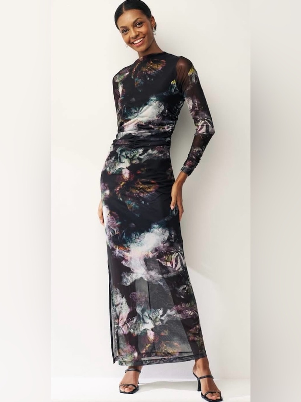 ✨Savannah Miller x Next Maxi Dress Abstract Ruched Long Sleeve Size 14T